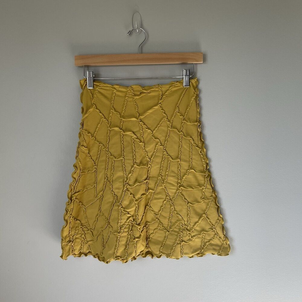 Haystacks Boho Patchwork Midi Skirt Made in Michigan Mustard Yellow Size Small